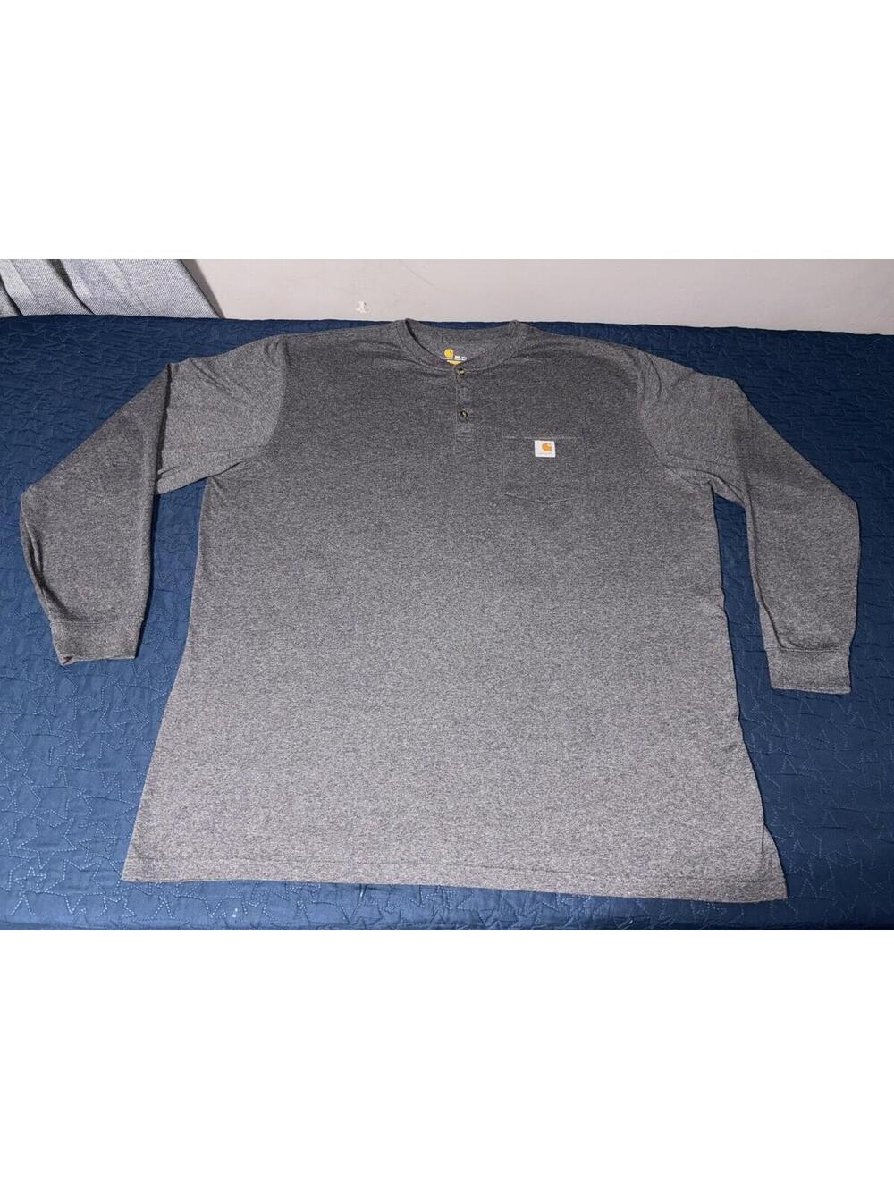 Carhartt Shirt Mens 3XLT Gray Original Fit Long Sleeve Henley Pocket Workwear